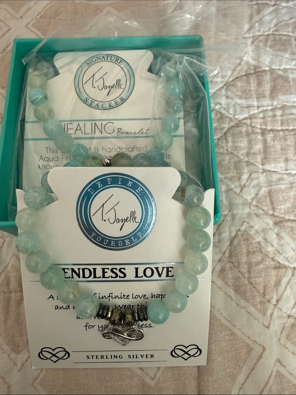 T. Jazelle Endless Love Aqua Fire Agate Bracelet Set with Infinity Charm